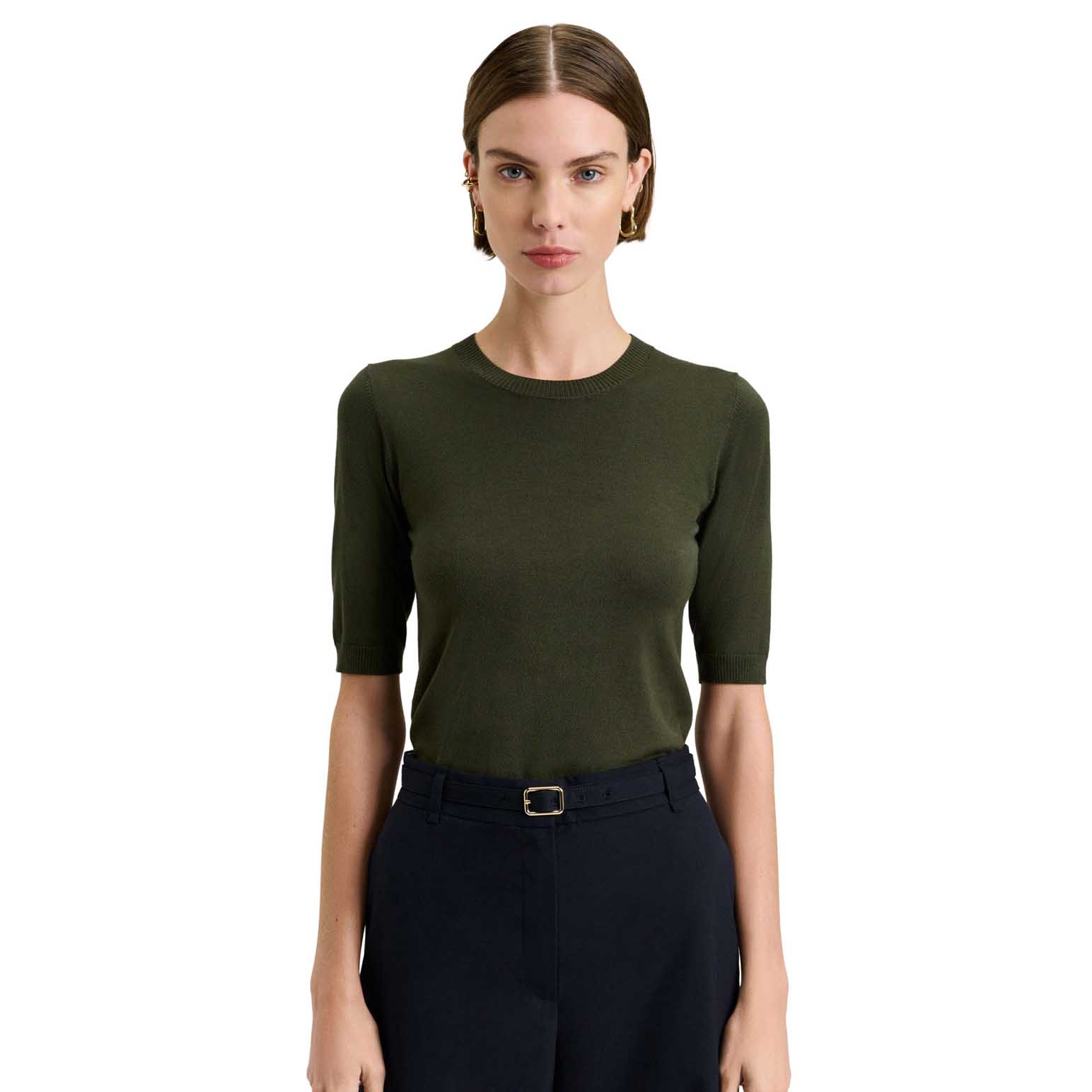 Veronika Maine Deep Green Elbow Sleeve Round Neck Knit